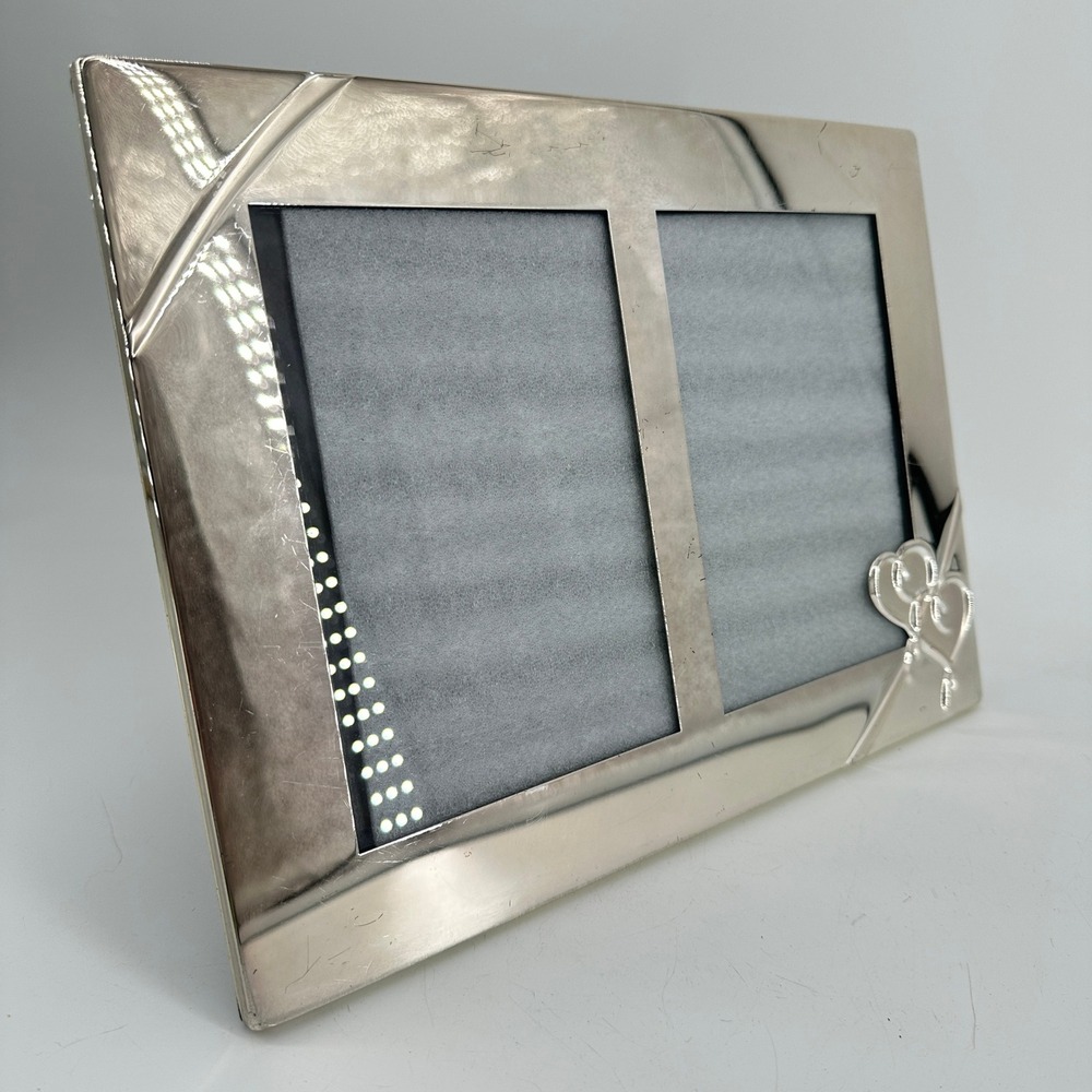 Lenox True Love Silver Plated Double 4x6 Picture Invitation Frame Hearts